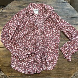 Abercrombie & Fitch Burgundy Floral Button Down Shirt